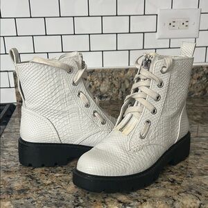 UGG White Textured Combat Boots